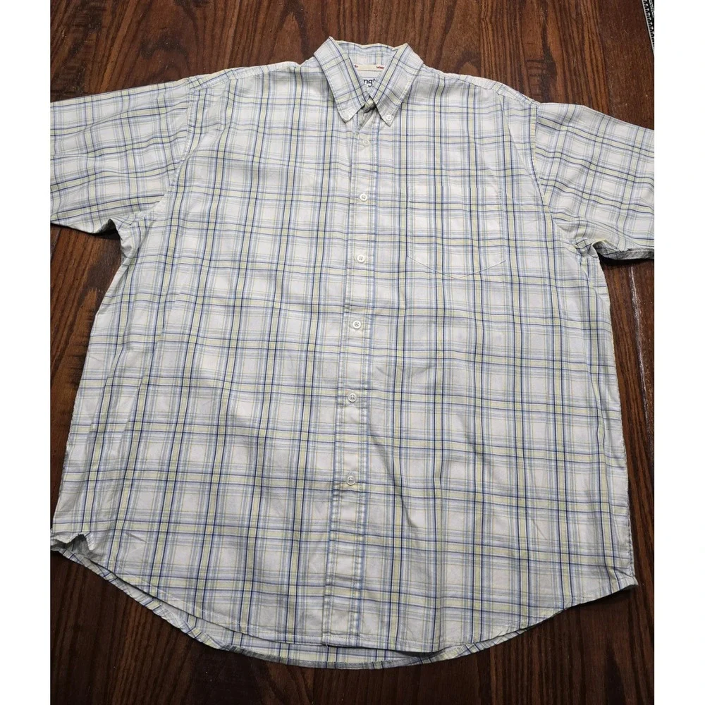 Wrangler Hero Mens XL Plaid Short Sleeve Button Down Shirt Blue Yellow MMTH71992